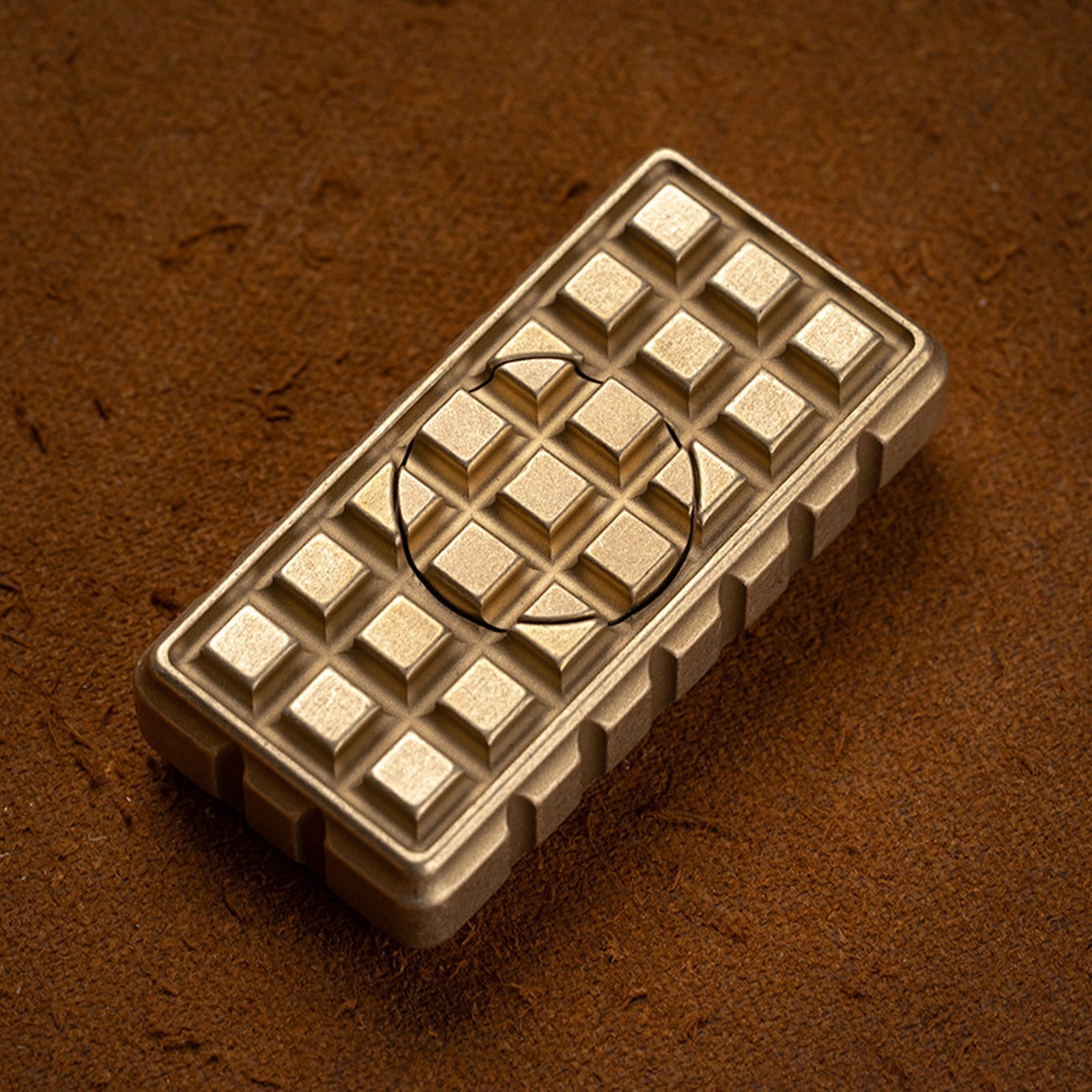 Fidget Spinner Block with Grid Texture and Bronze Stonewashed Finish product view 1