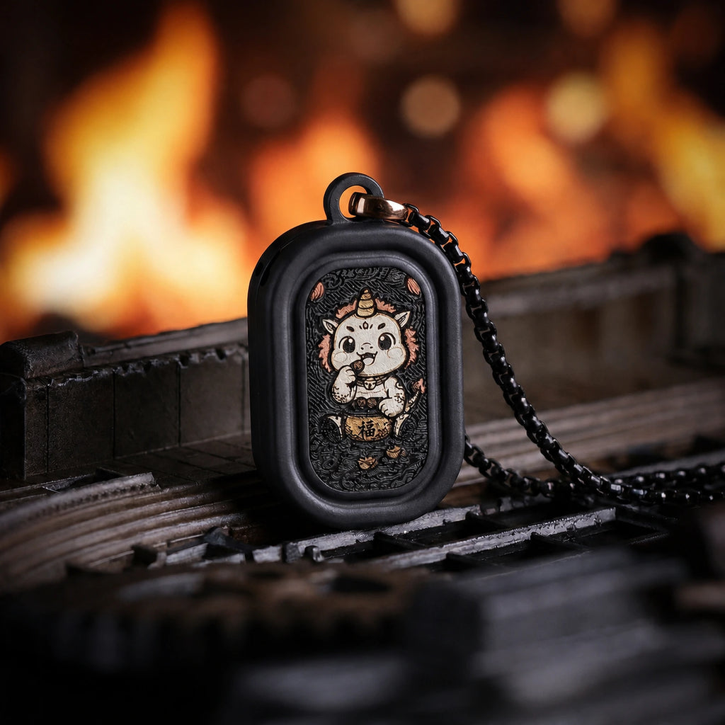mini zirconium Pixiu engraved fidget slider pendant product view 1