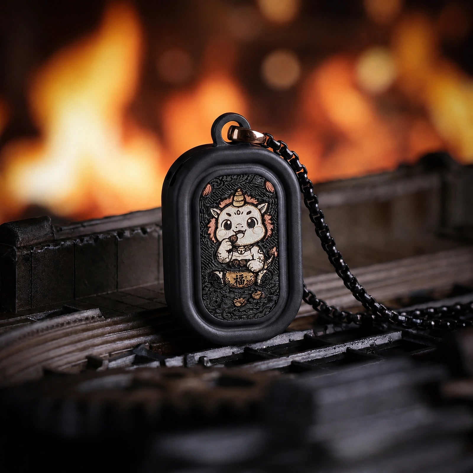 mini zirconium Pixiu engraved fidget slider pendant product view 1
