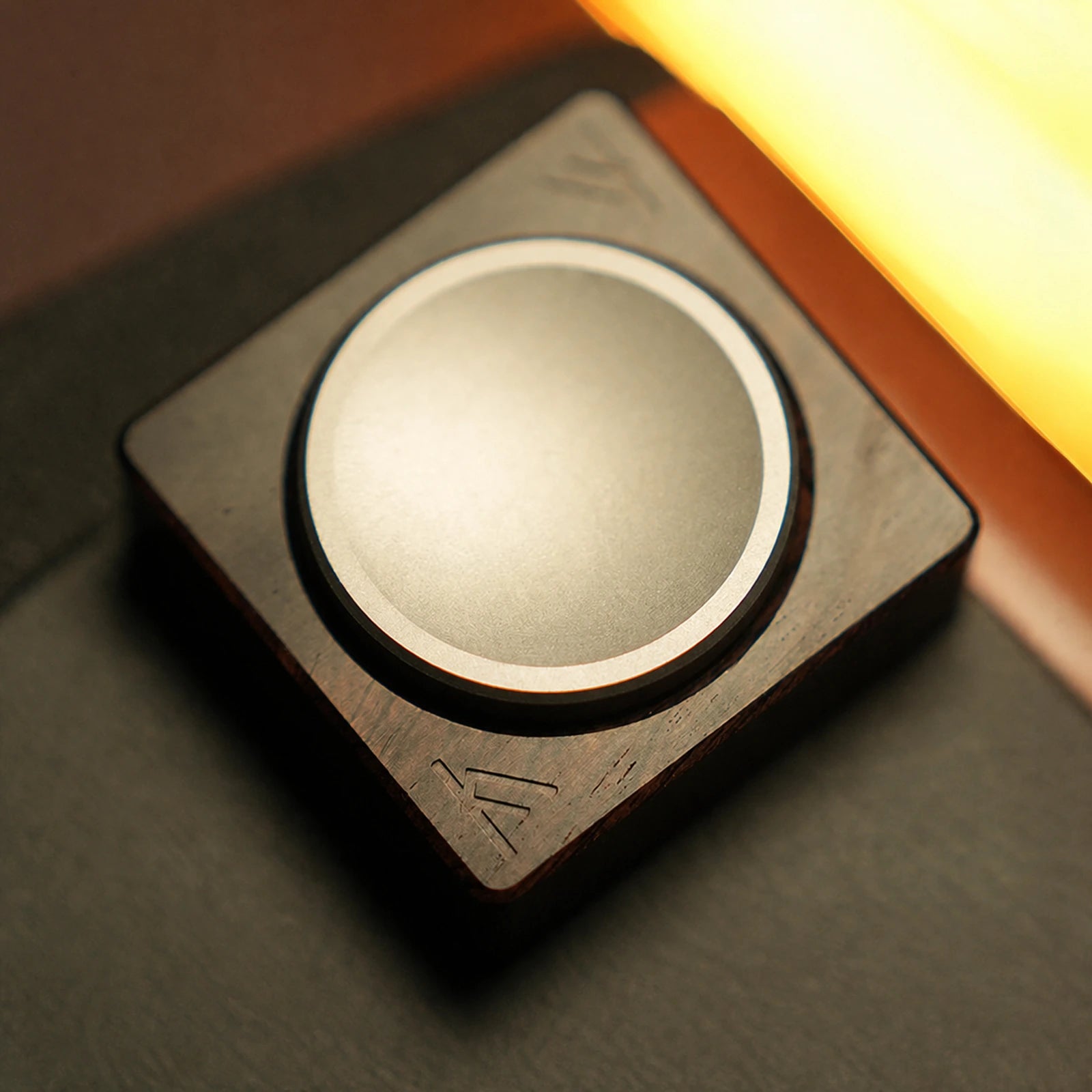 Square black rosewood mechanical fidget rotor with silver circular control