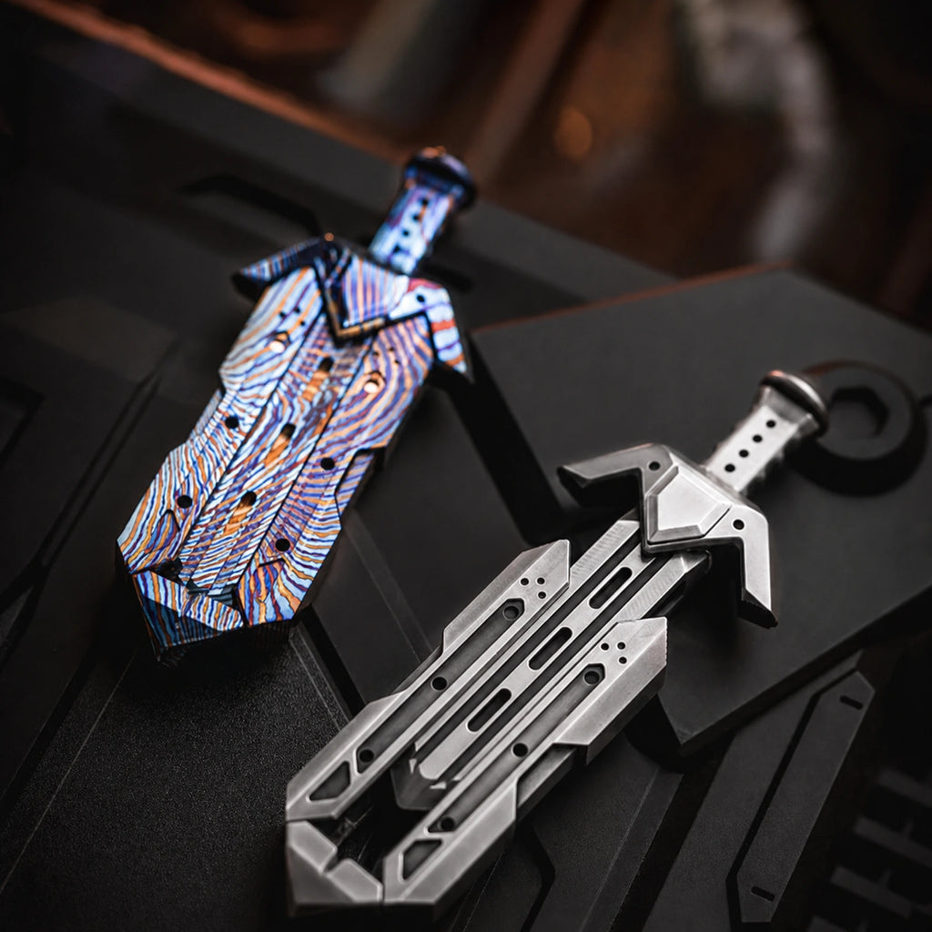 polished zirconium sword-shaped mechanical fidget slider product view 1