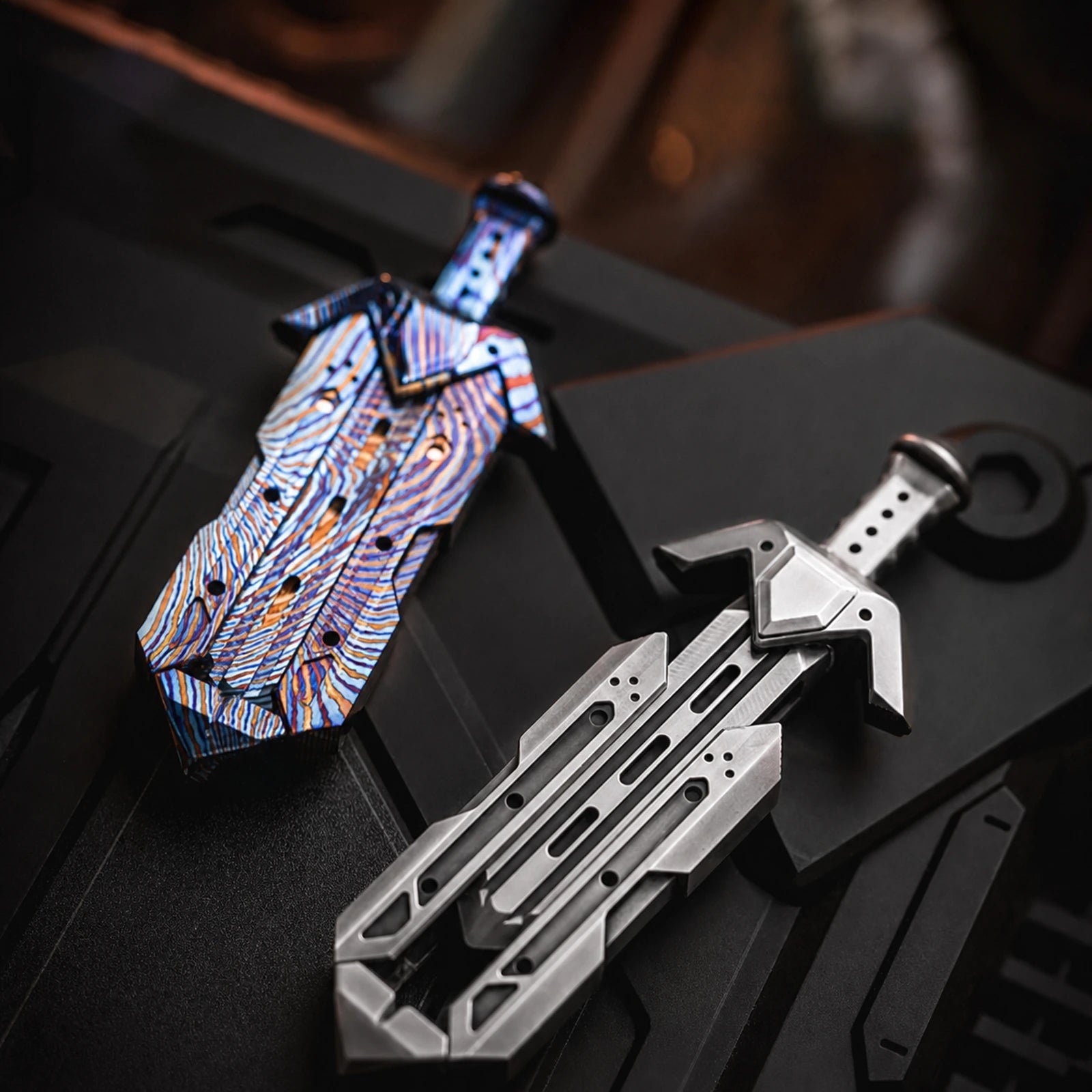 polished zirconium sword-shaped mechanical fidget slider product view 1