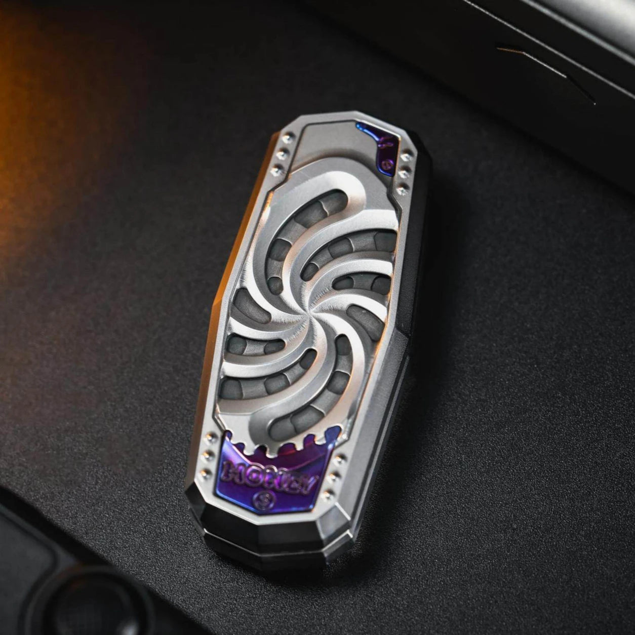 Holy Stele Metal Fidget Slider – Dual-Track EDC Desk Toy – Antique Steel & Titanium – Chirp variant