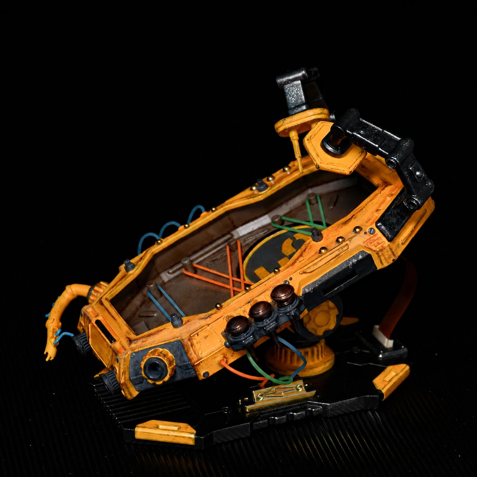 Mechanical EDC stand with colored retention cords and articulated supports