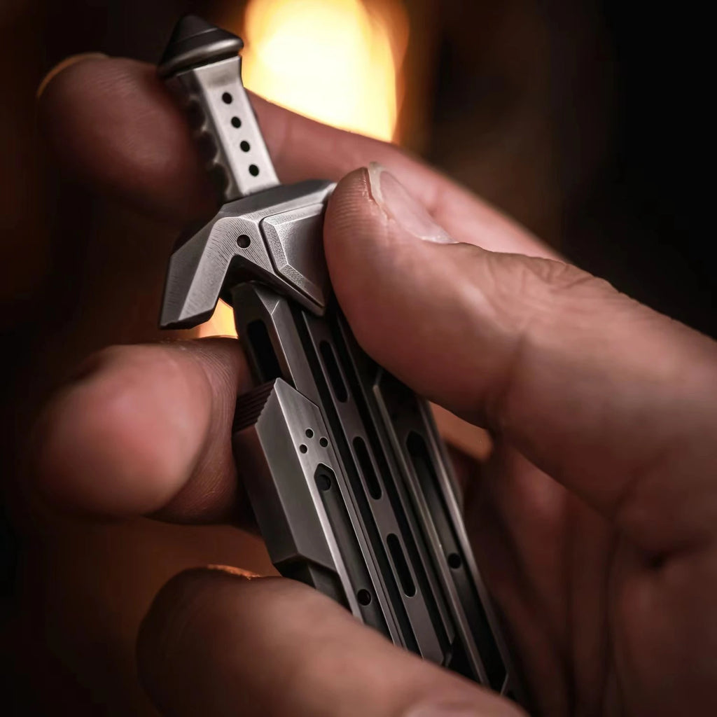 polished zirconium sword-shaped mechanical fidget slider product view 2