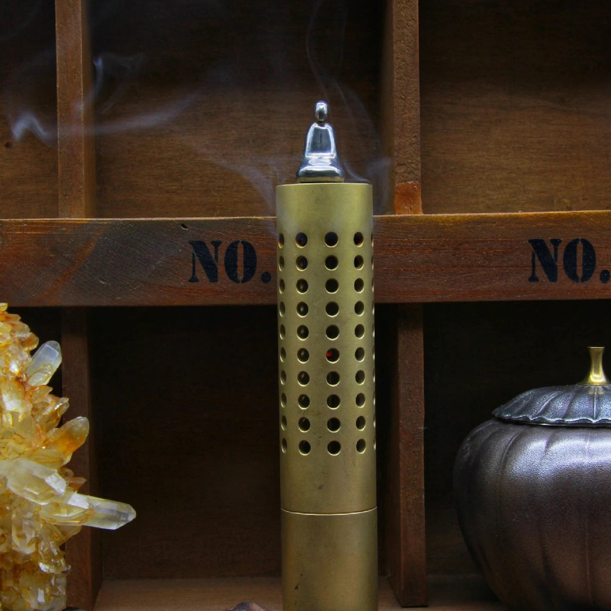 Solid Brass Incense Holder & Case – Portable Stick Burner – main product image 3