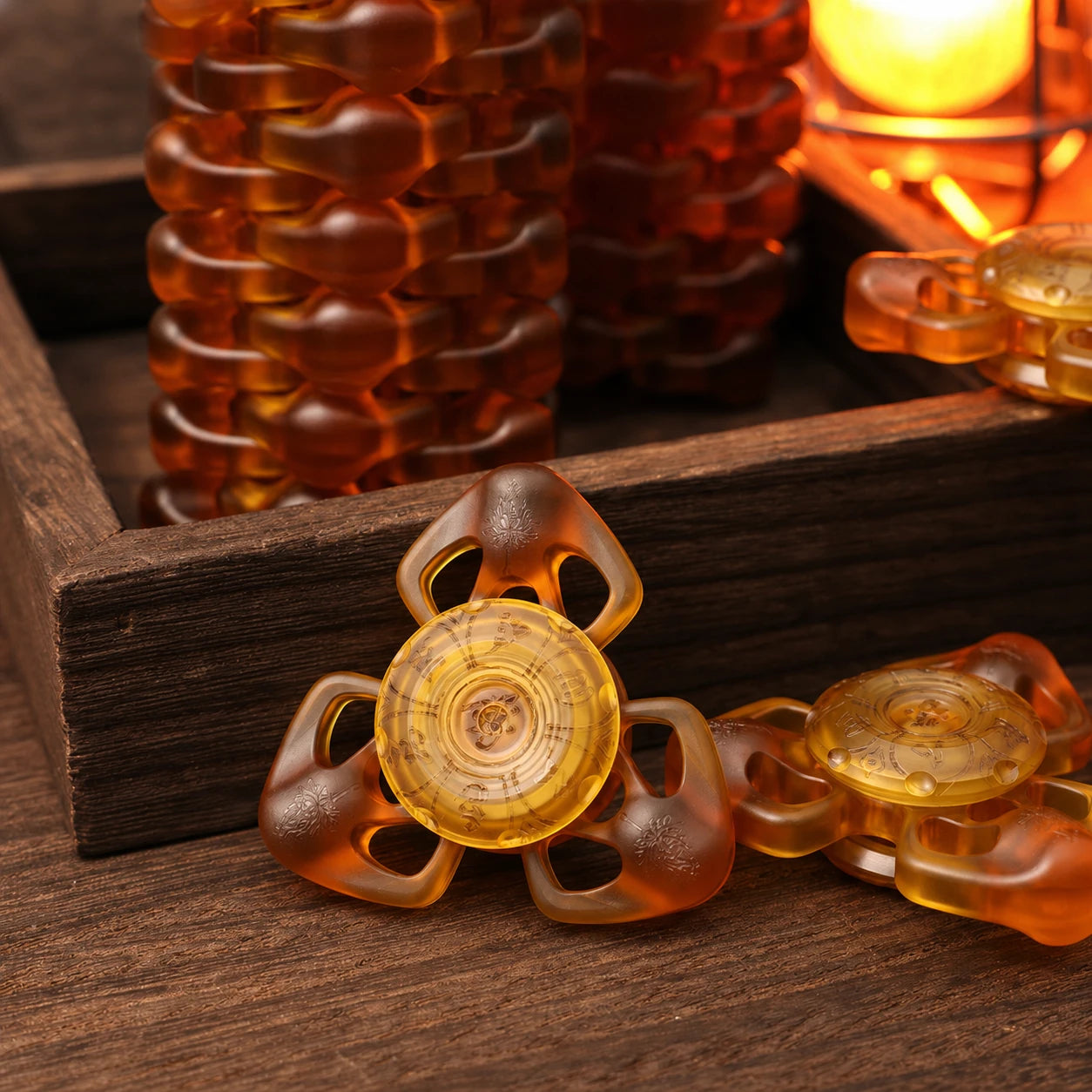 Lightweight Amber PEI Fidget Spinner – Three-Lobe EDC Toy – main product image 3