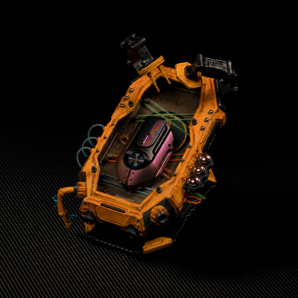 Angled mechanical EDC storage platform with a handheld item displayed