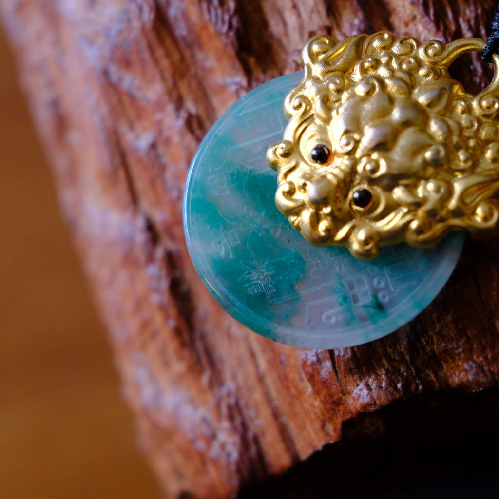 Green Quartzite Jade Pendant – Rotating Guardian Coin Necklace – main product image 4