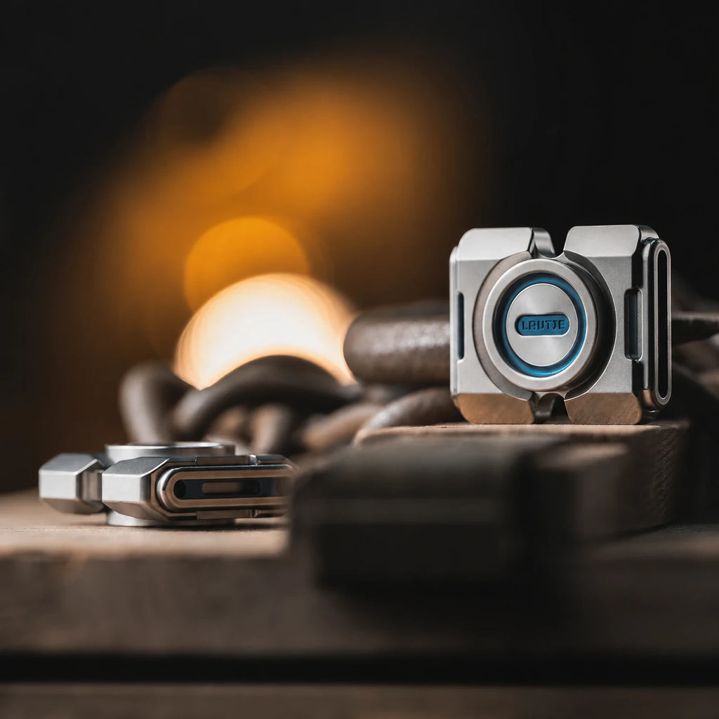 BIT-02 fidget spinner front and side profiles on a desk display