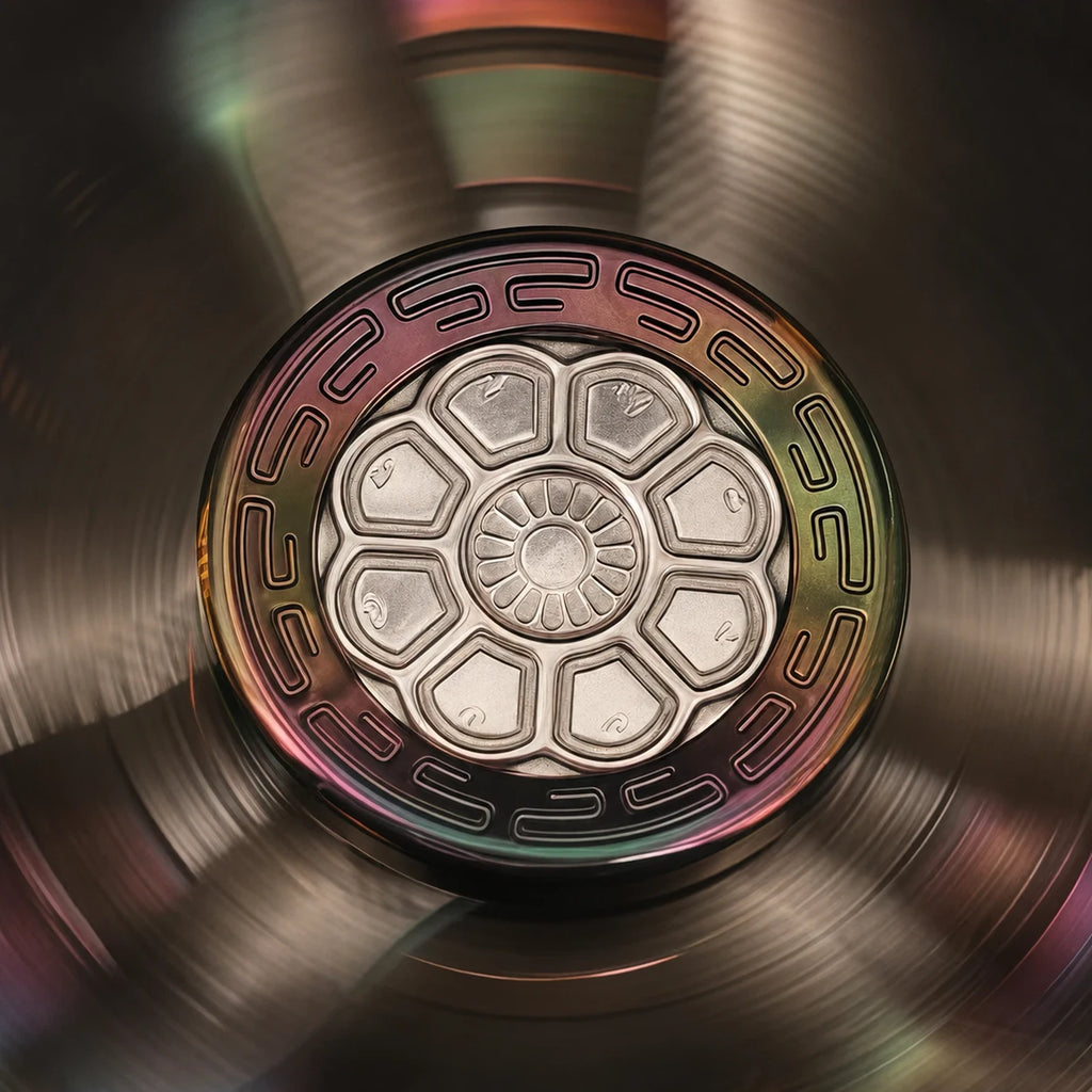 Prayer Wheel three-lobe fidget spinner shown in manual rotation