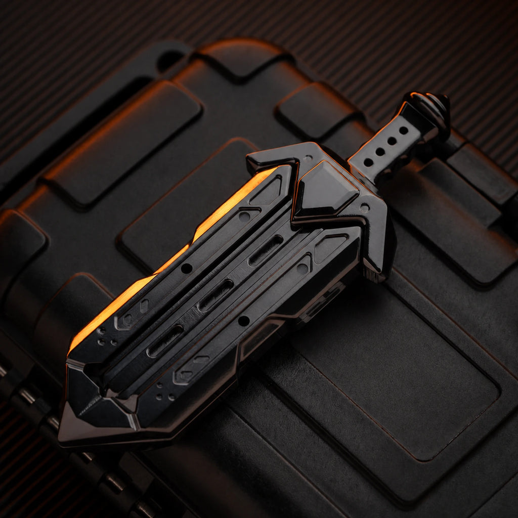 polished zirconium sword-shaped mechanical fidget slider selected configuration