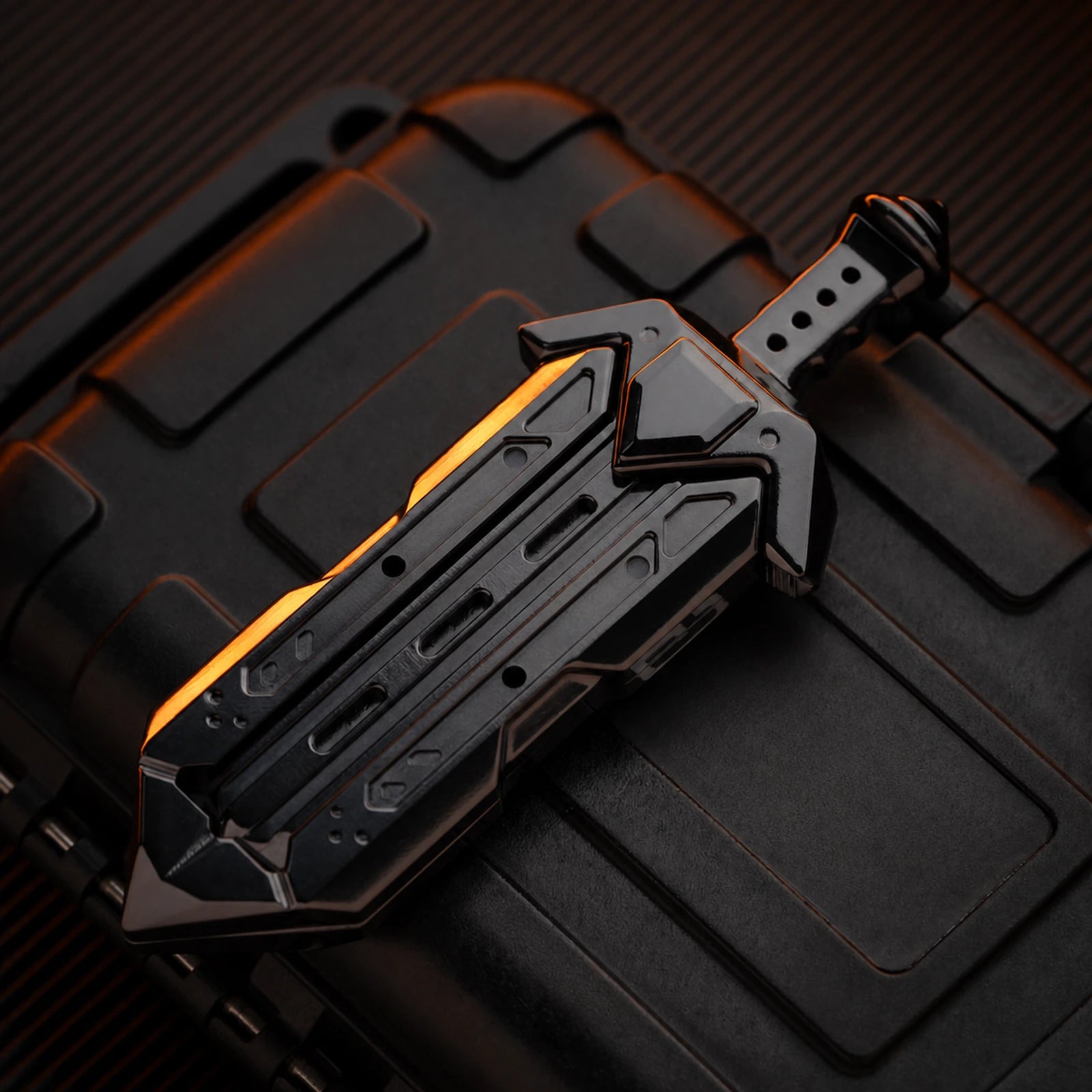 polished zirconium sword-shaped mechanical fidget slider selected configuration