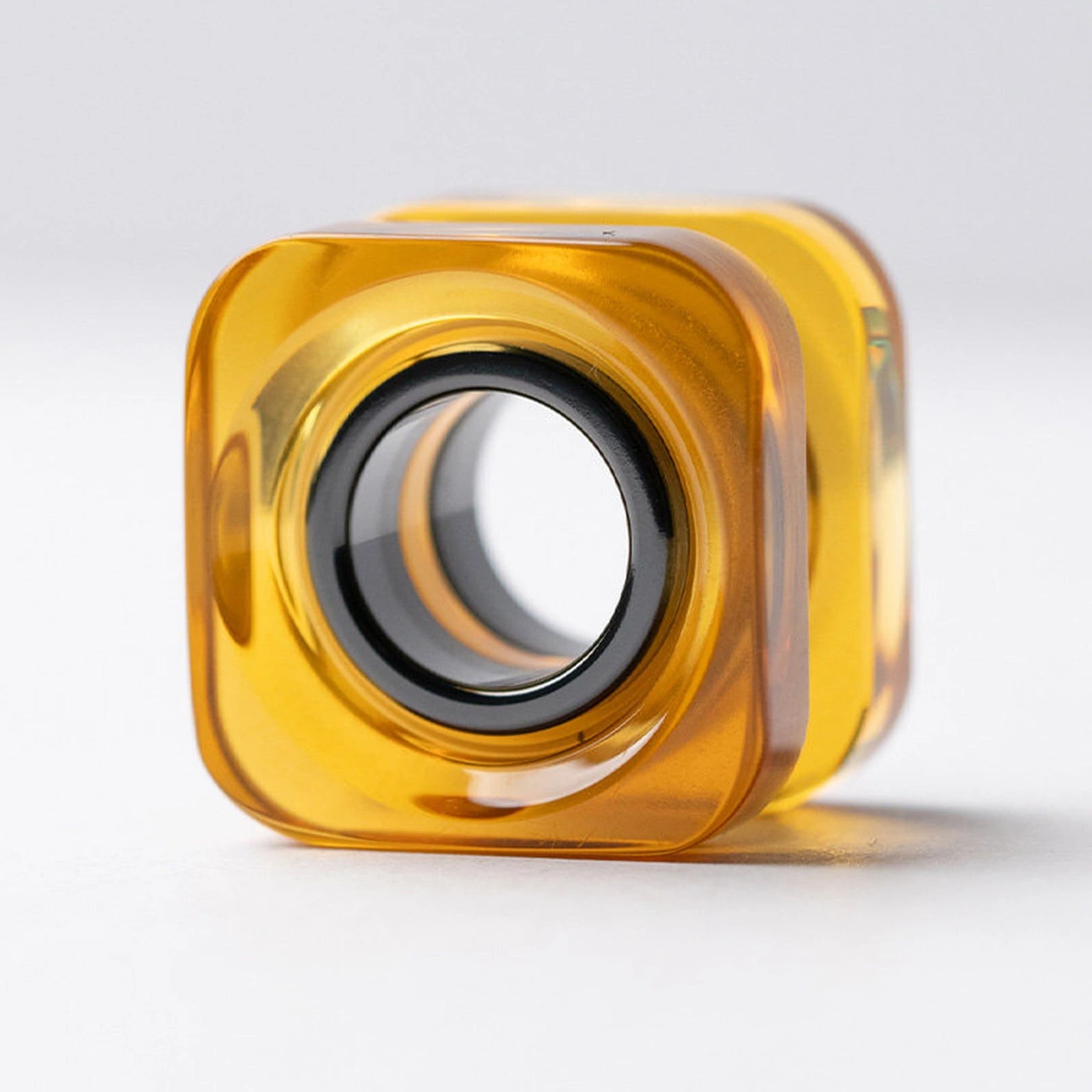 Amber PEI square lanyard bead with dark layered circular center