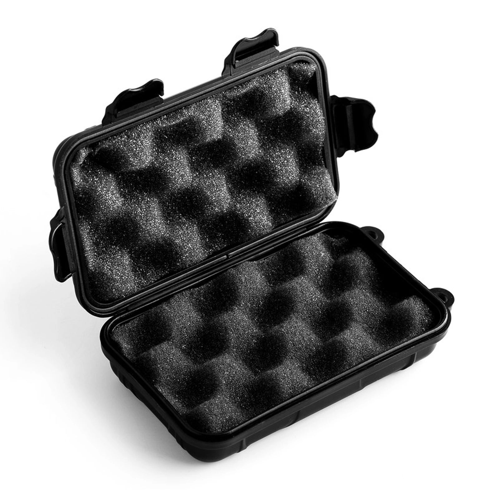 Open black hard-shell case showing textured foam padding inside