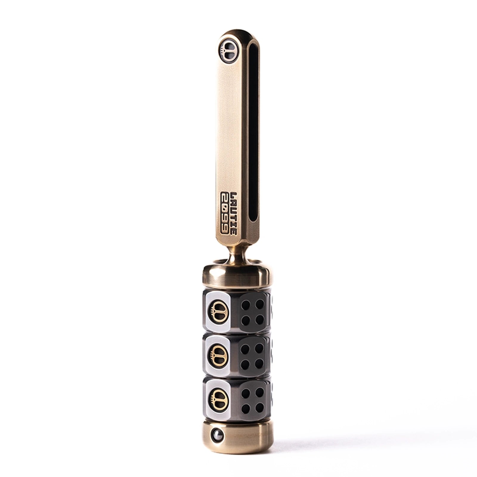 Magnetic ratchet fidget toy in handle / brass + stainless steel configuration