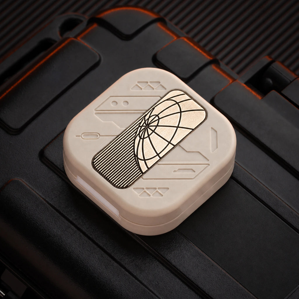 white PEEK magnetic fidget slider with engraved copper track plate selected configuration