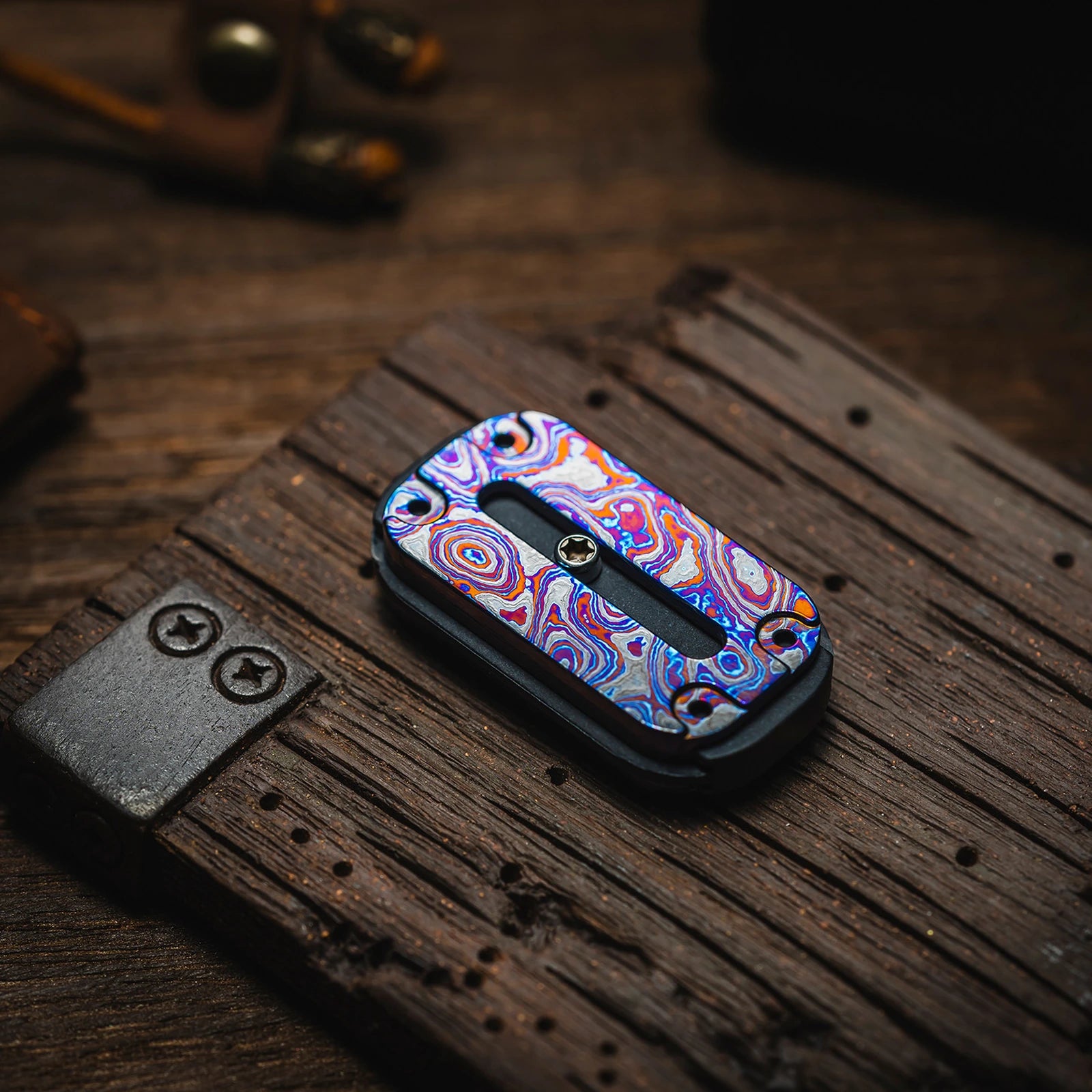Modular fidget slider option: Zirconium Damascus Insert Smooth A with PC Shell