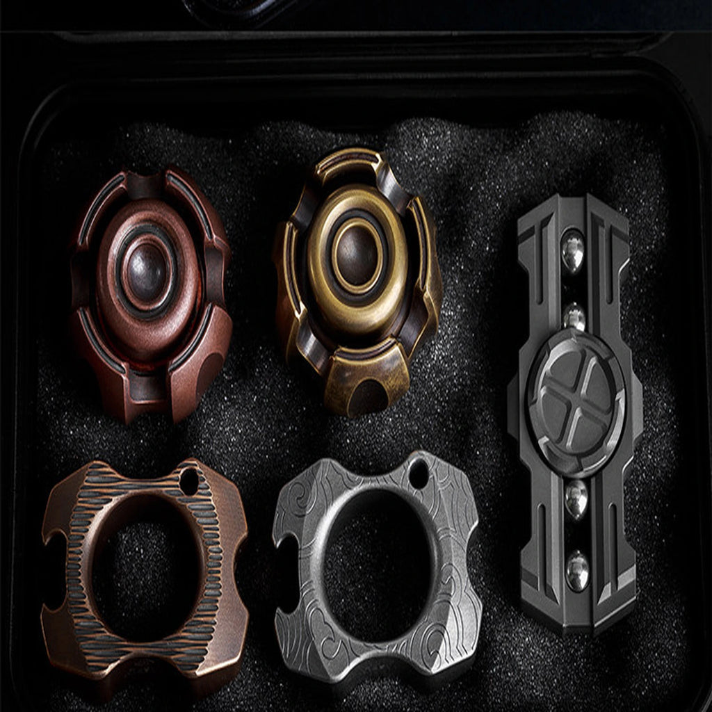 Foam-lined case interior arranged with compact EDC pieces