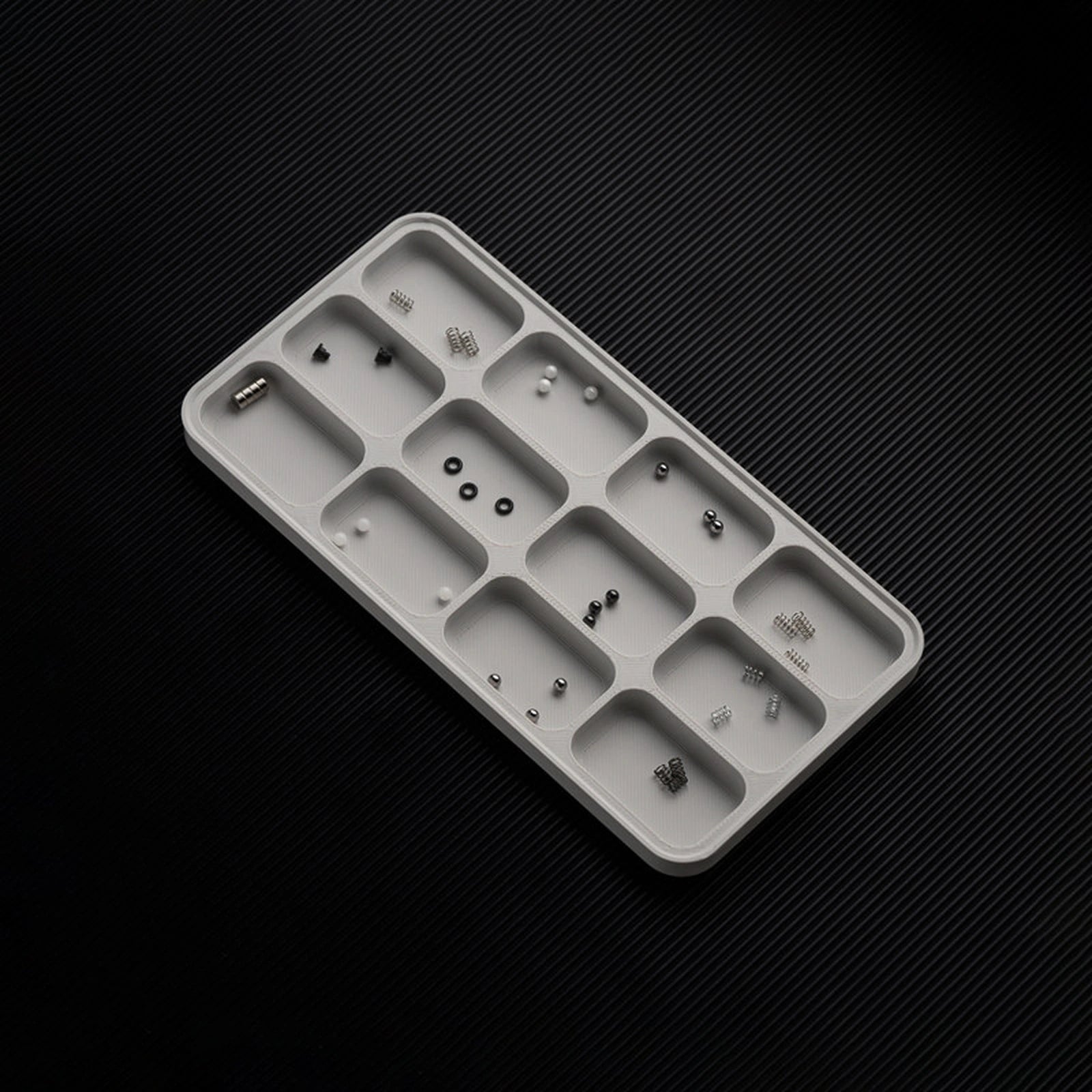 Light Gray stackable organizer tray with low 12 compartments layout