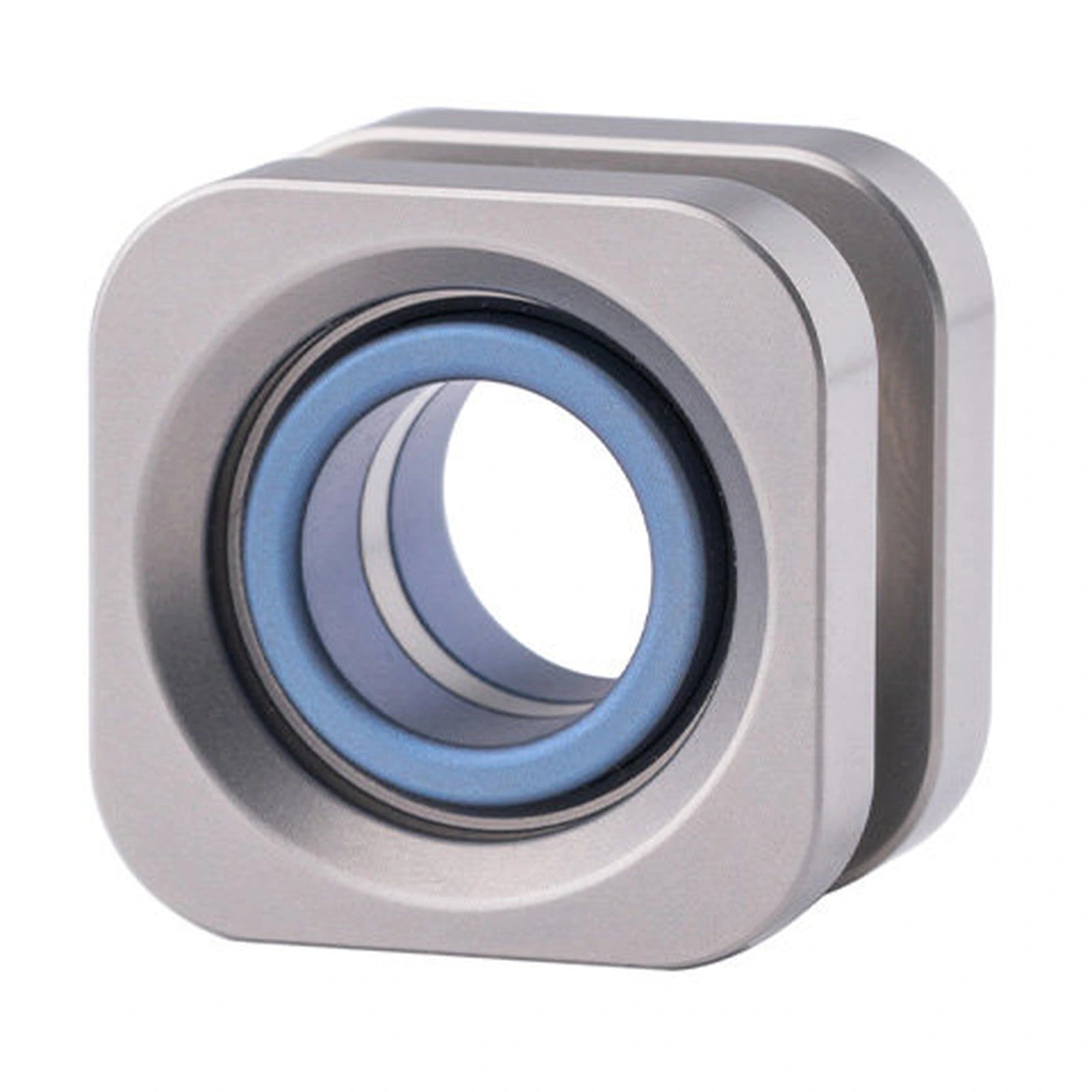 Titanium square bead with blue titanium inner ring