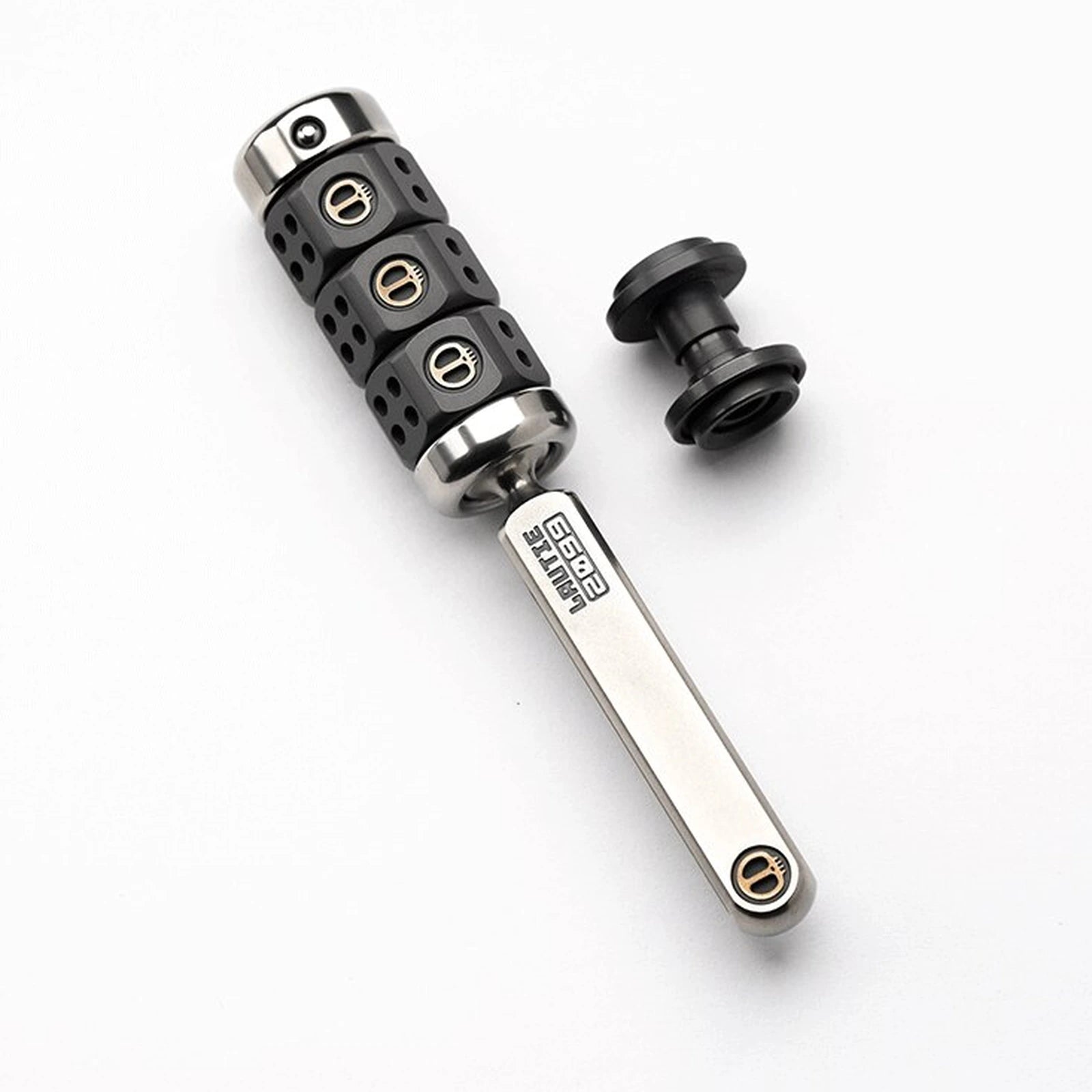Magnetic ratchet fidget toy in handle set / steel + zirconium / zirconium button configuration