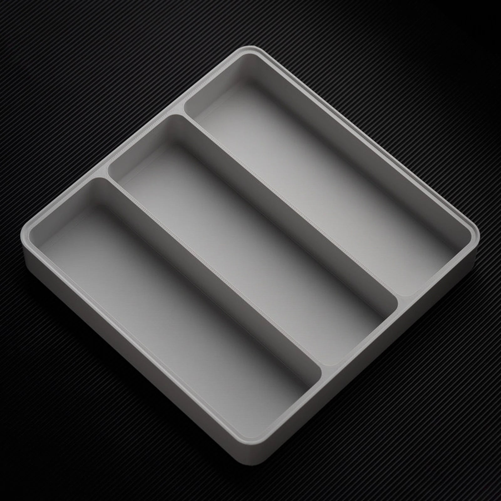 Light Gray stackable organizer tray with raised 3 channels layout