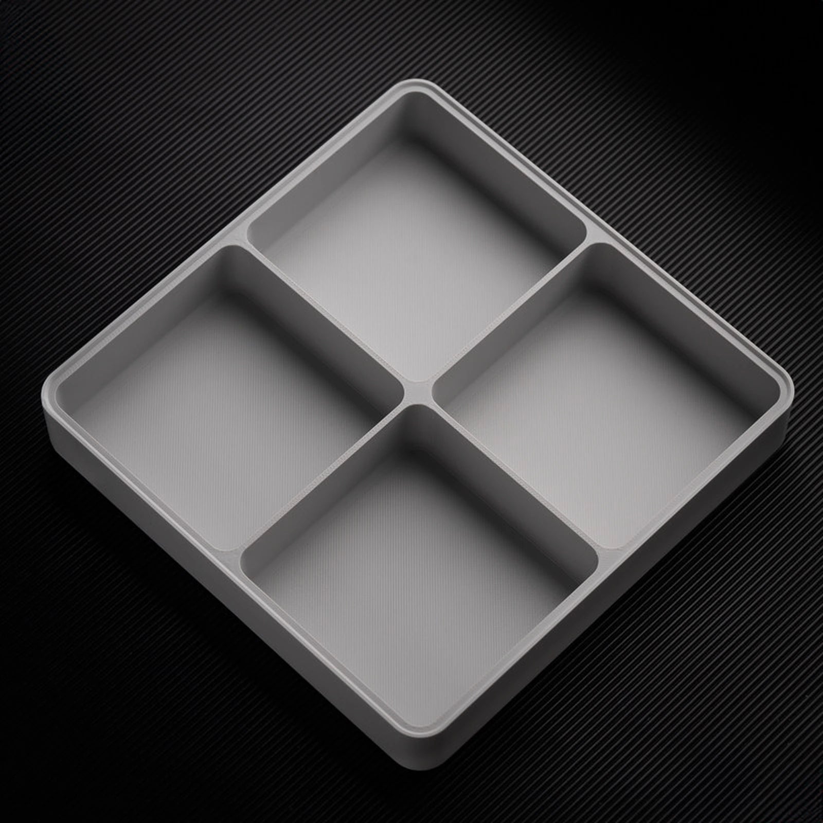 Light Gray stackable organizer tray with raised 4 compartments layout