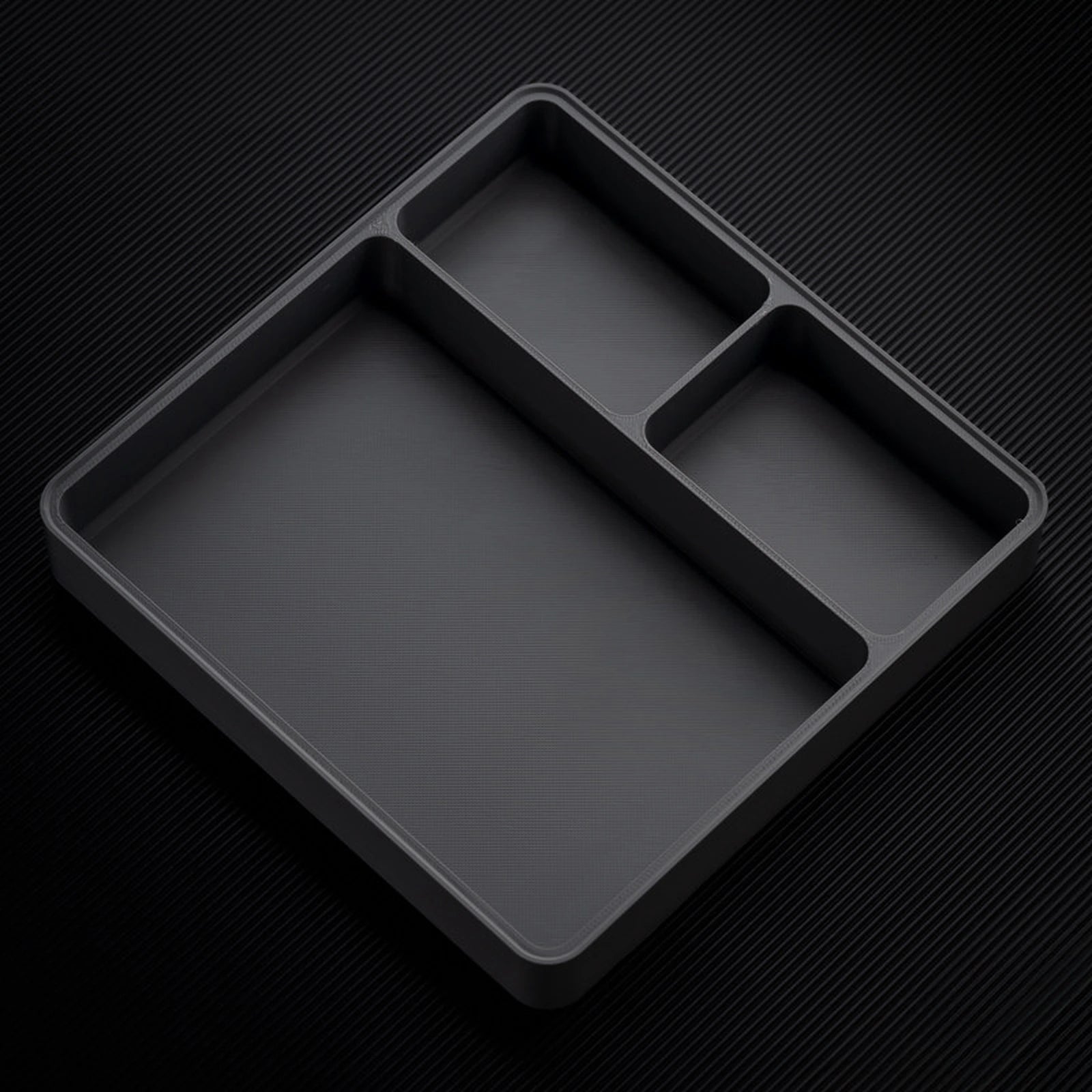 Dark Gray stackable organizer tray with raised t layout layout