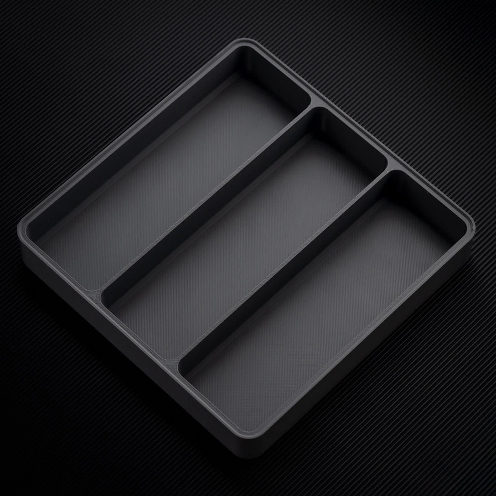 Dark Gray stackable organizer tray with raised 3 channels layout