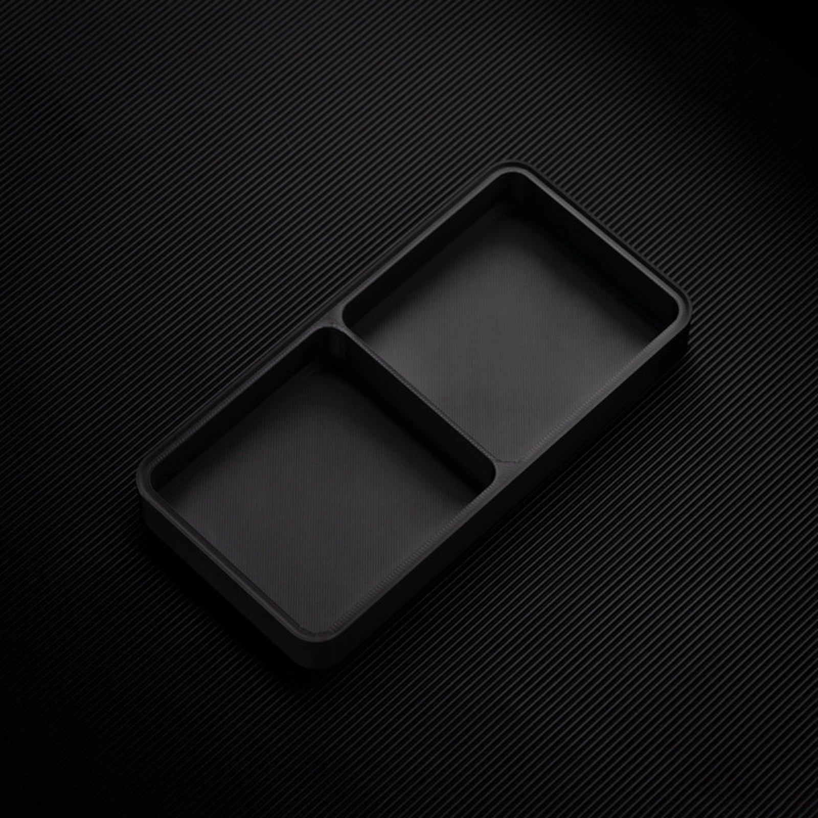 Black stackable organizer tray with 2 compartments layout