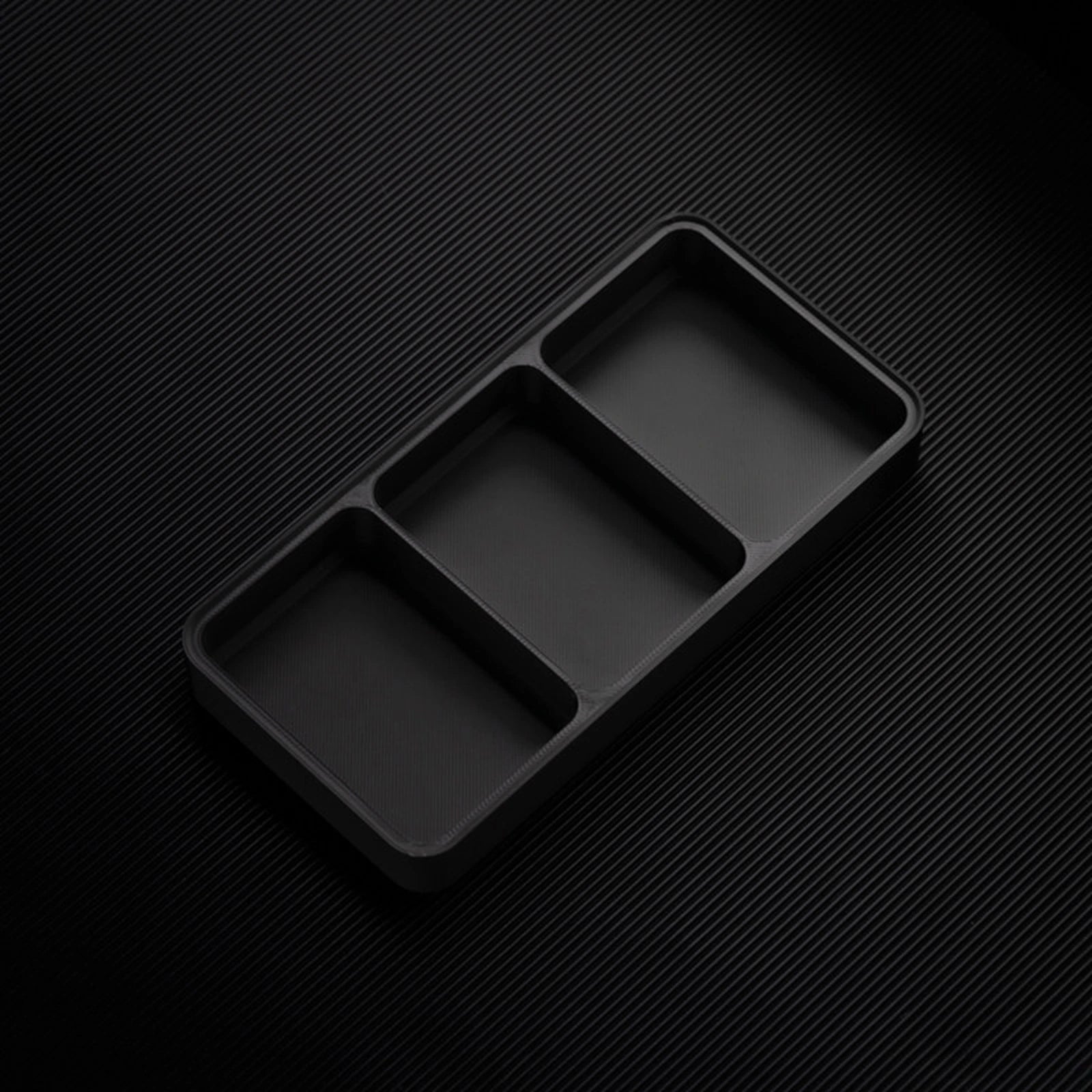Black stackable organizer tray with 3 compartments layout