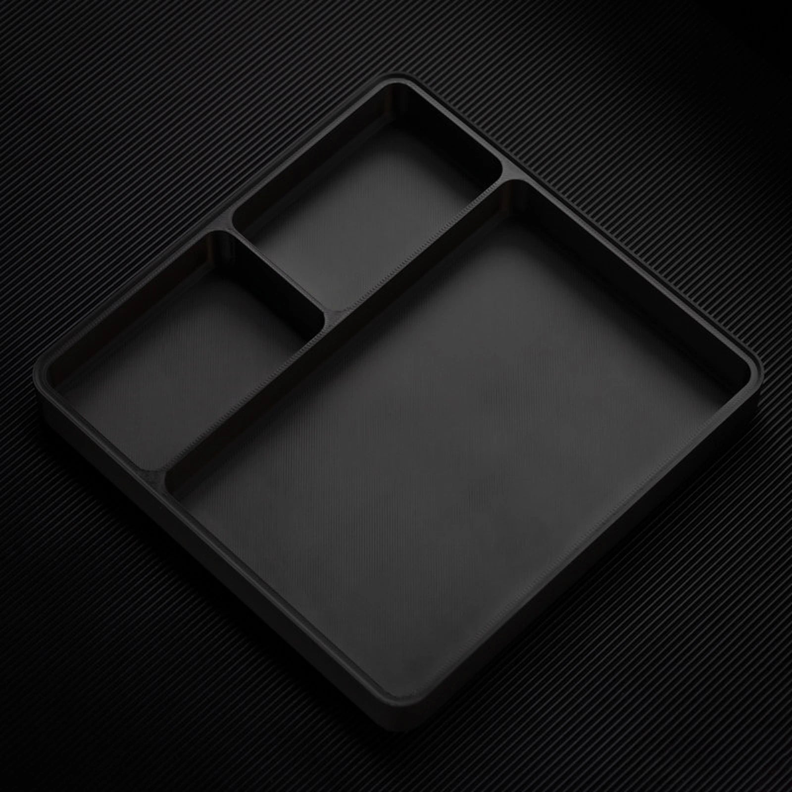 Black stackable organizer tray with t layout layout
