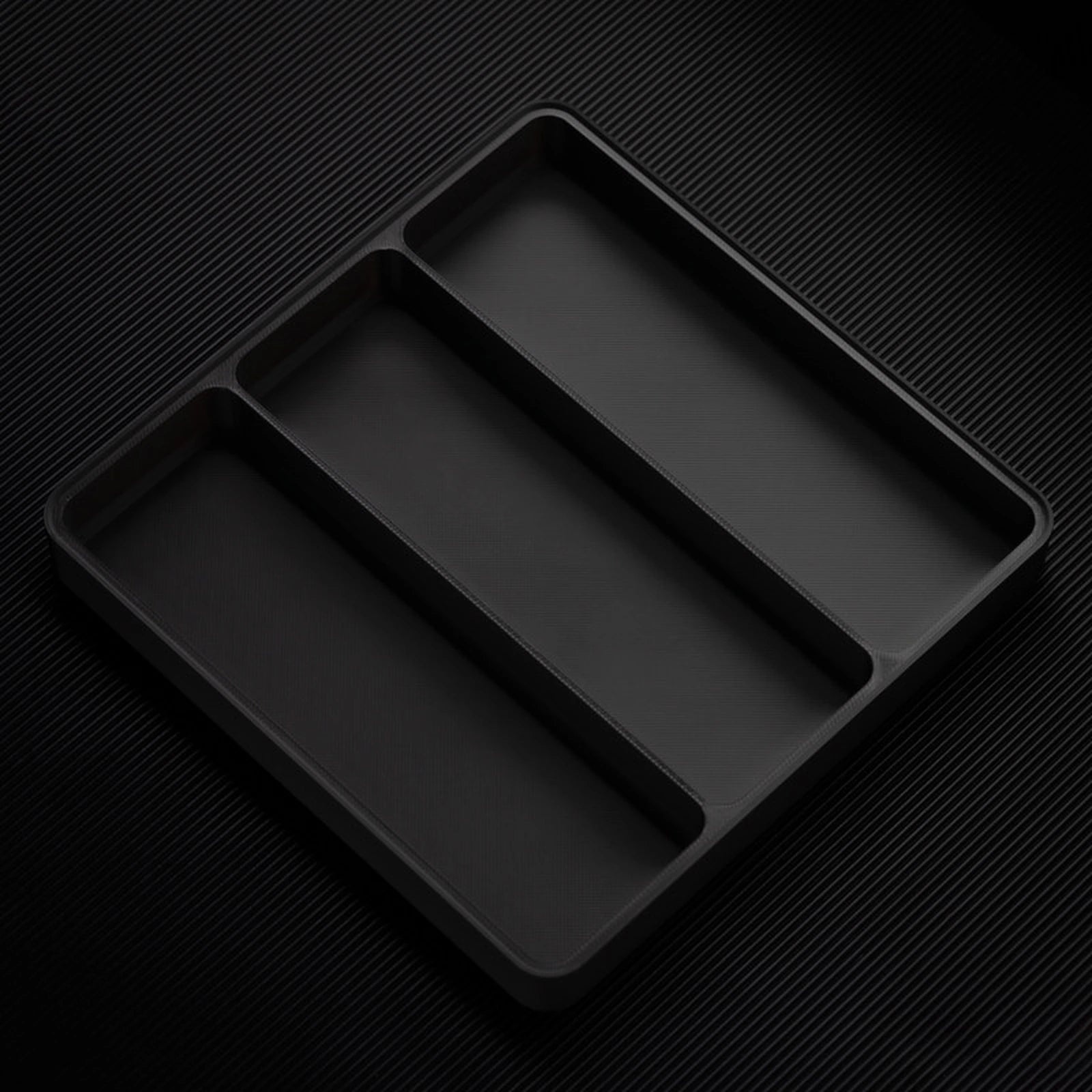 Black stackable organizer tray with 3 channels layout