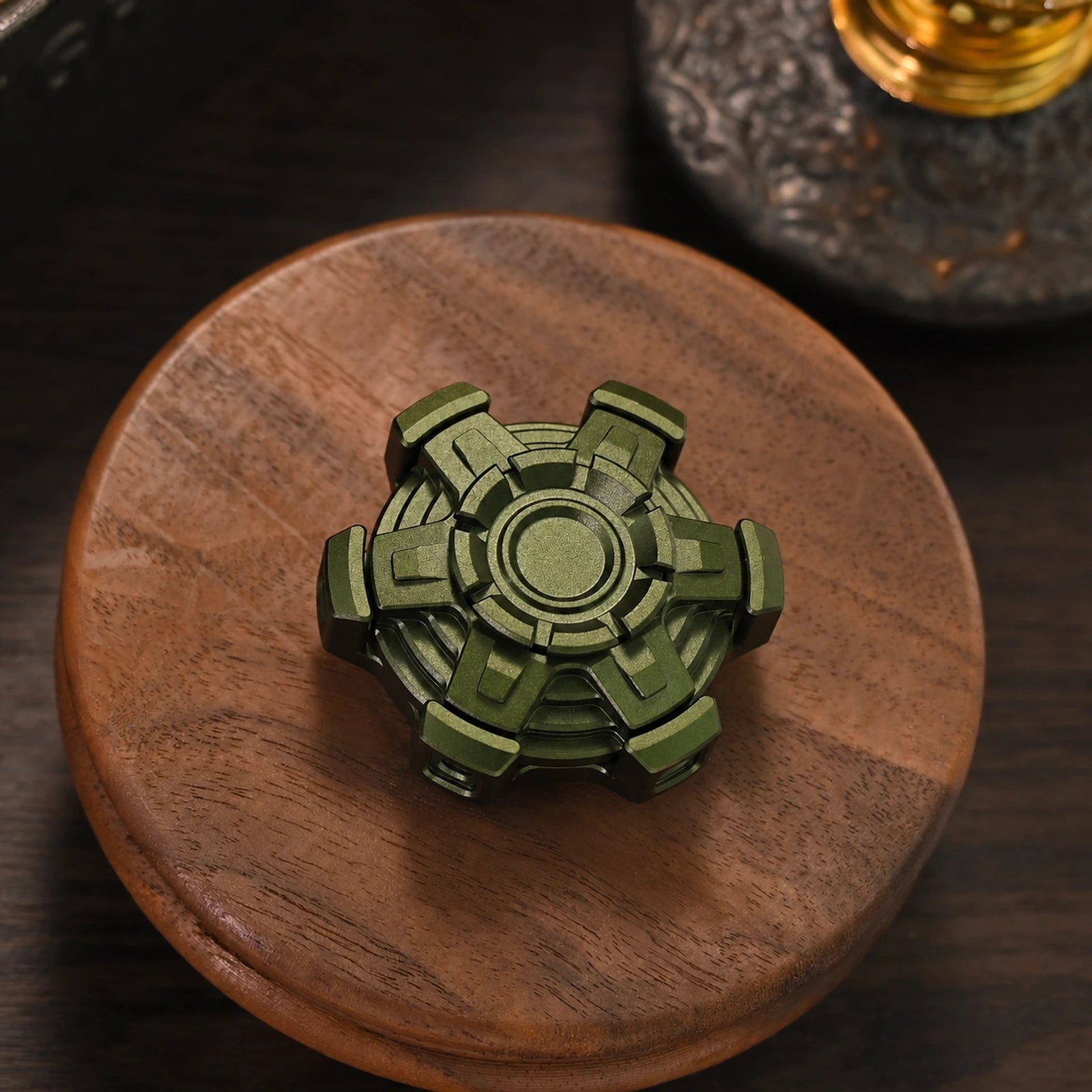 Green aluminum five-arm articulated fidget spinner variant