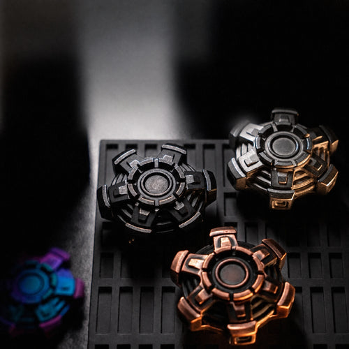 Articulated fidget spinner collection with five-arm mechanical linkage frames