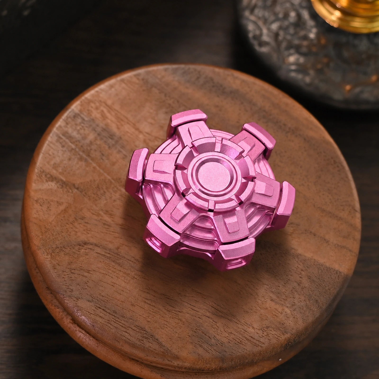Pink aluminum articulated five-arm desk fidget spinner variant
